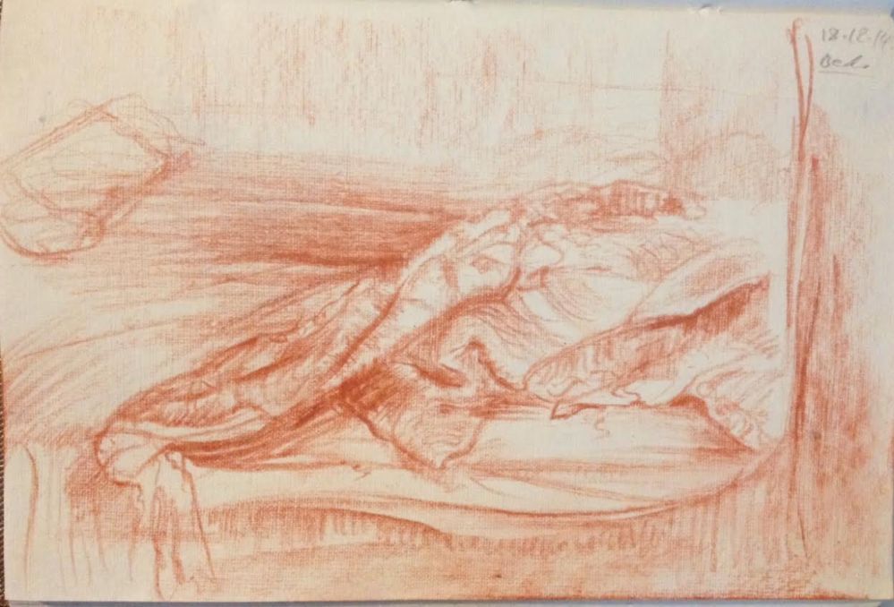 Bedside drawing 1. Conte on Khaki paper
