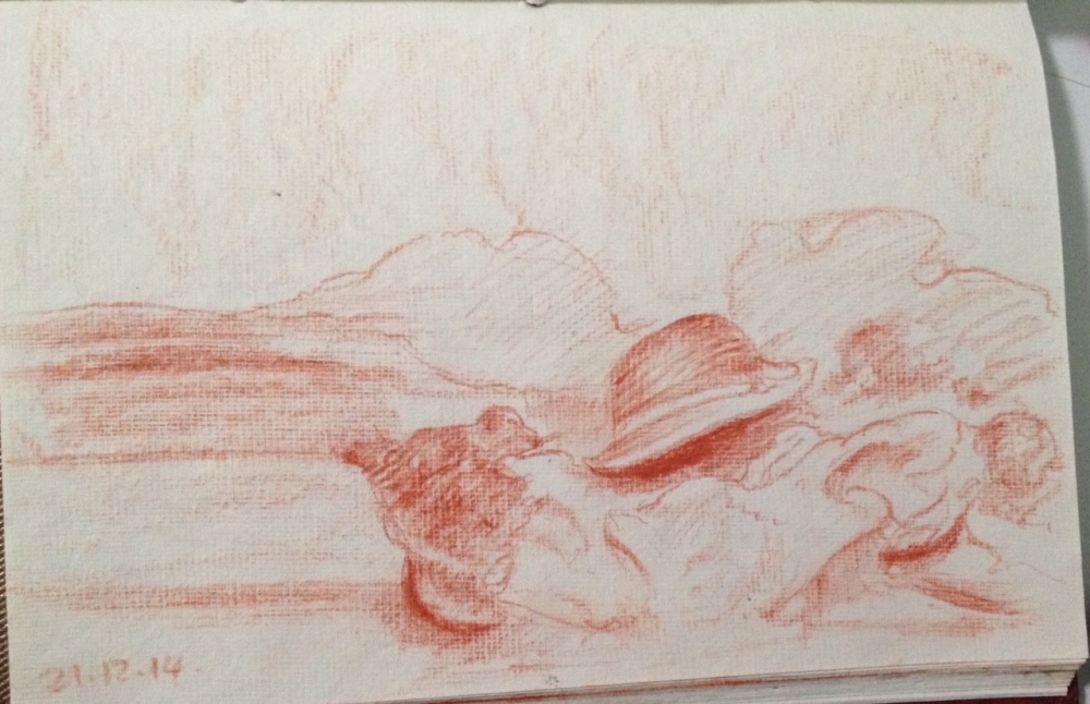Bedside drawing 3. Conte on khaki paper. 