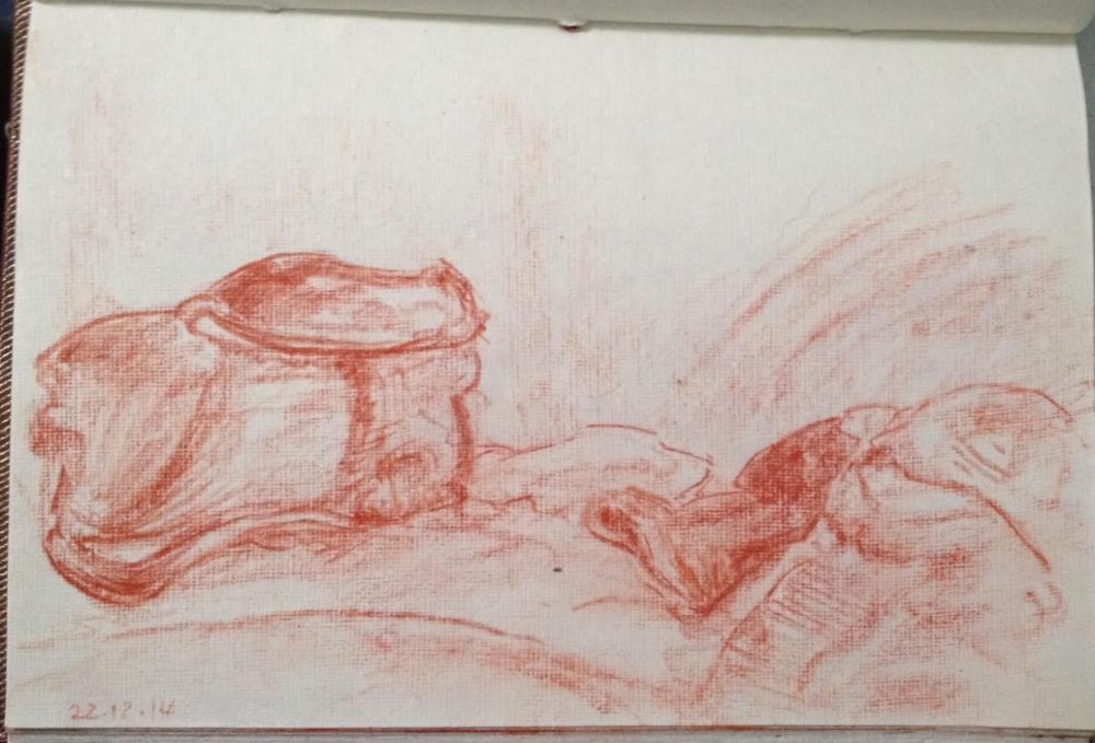 Bedside drawing 4. Conte on khaki paper. 