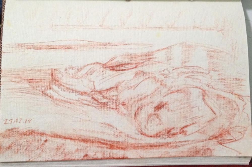 Bedside drawing 7. Conte on khaki paper. 